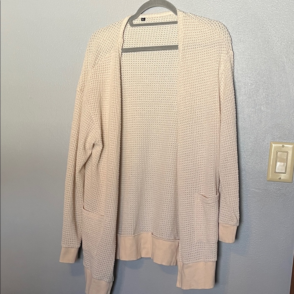 Amazon Essentials Cream Waffle-Knit Open Cardigan